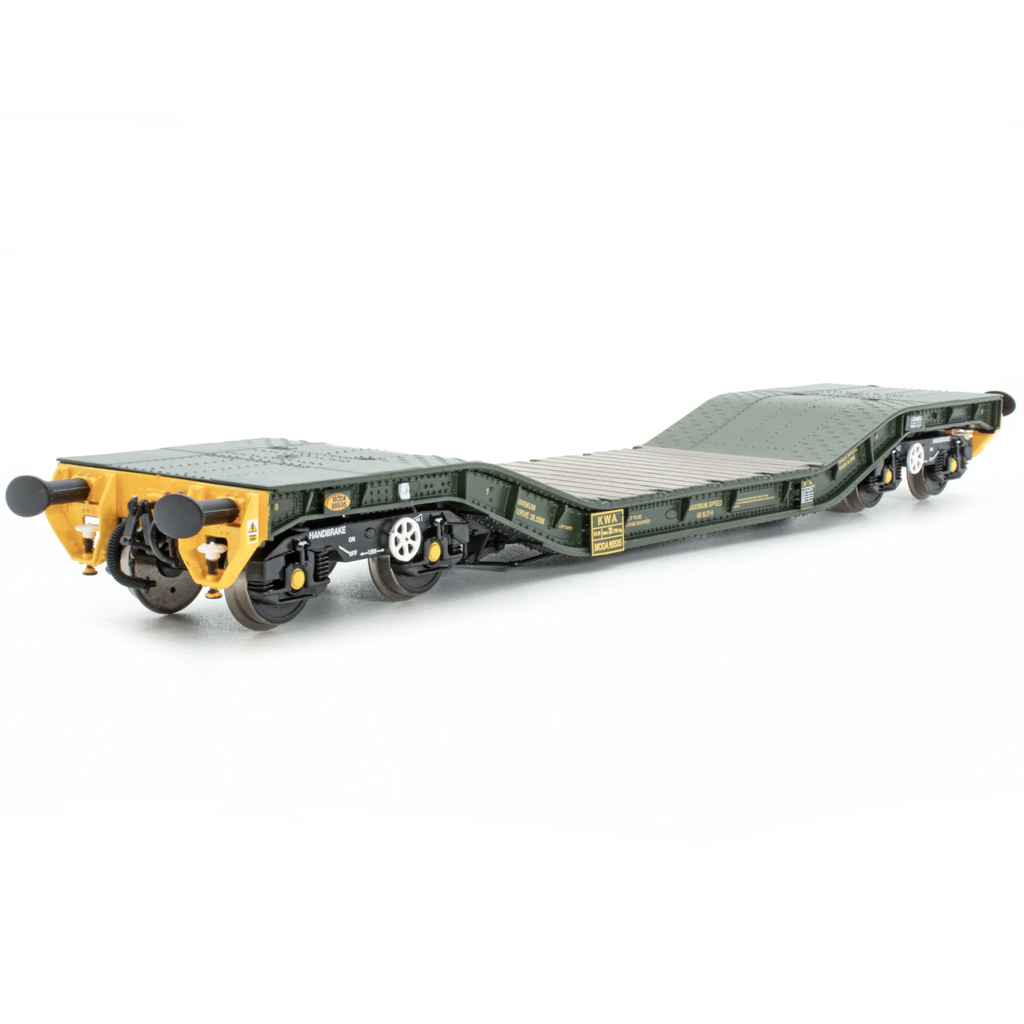 50t KWA 'Warwell' military flat with Gloucester GPS bogies in MOD 2000s green with yellow ends - modified - MODA95535 - Image 2
