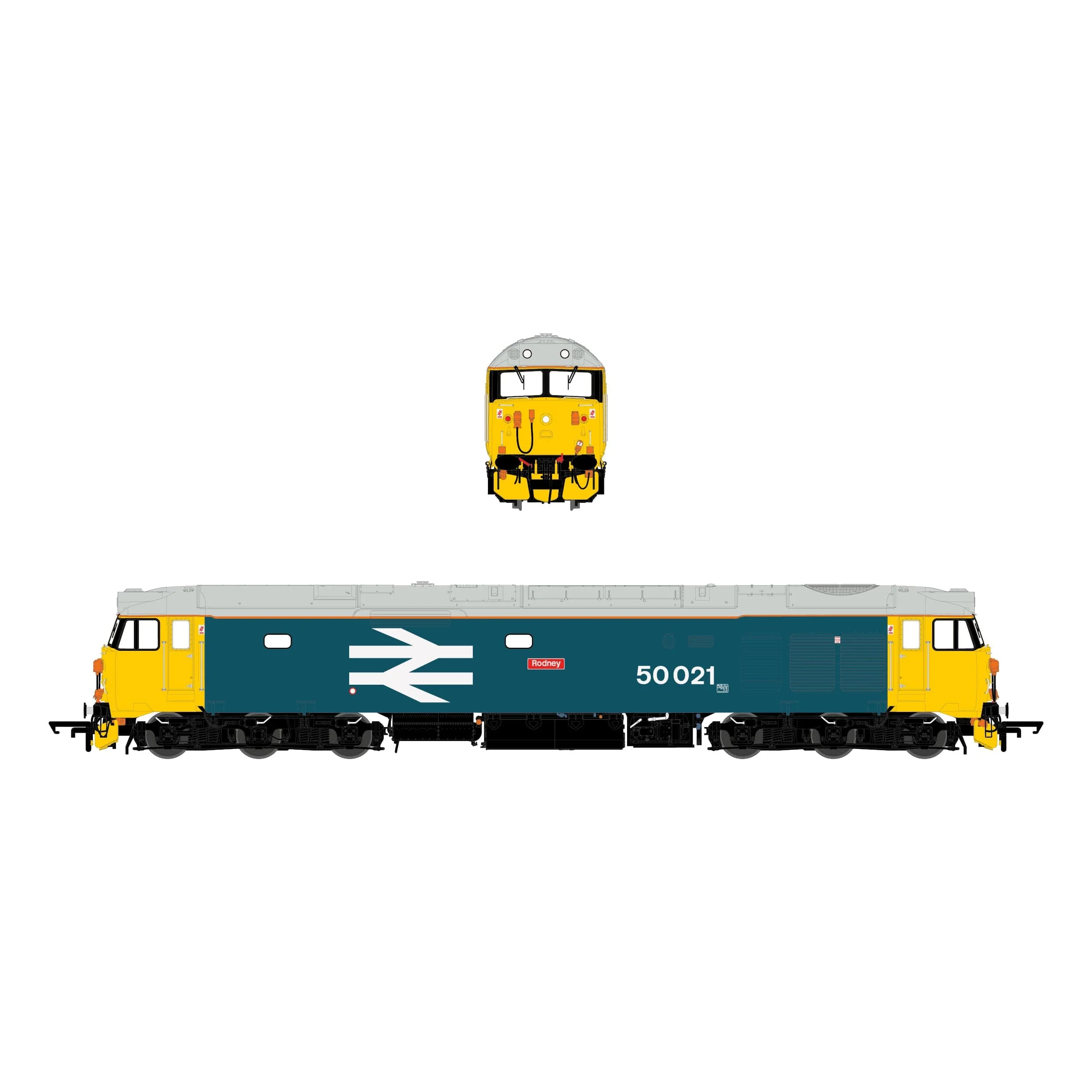 BR Class 50 - Large Logo w/grey roof & orange cantrail stripe - 50021 'Rodney' - Image 3