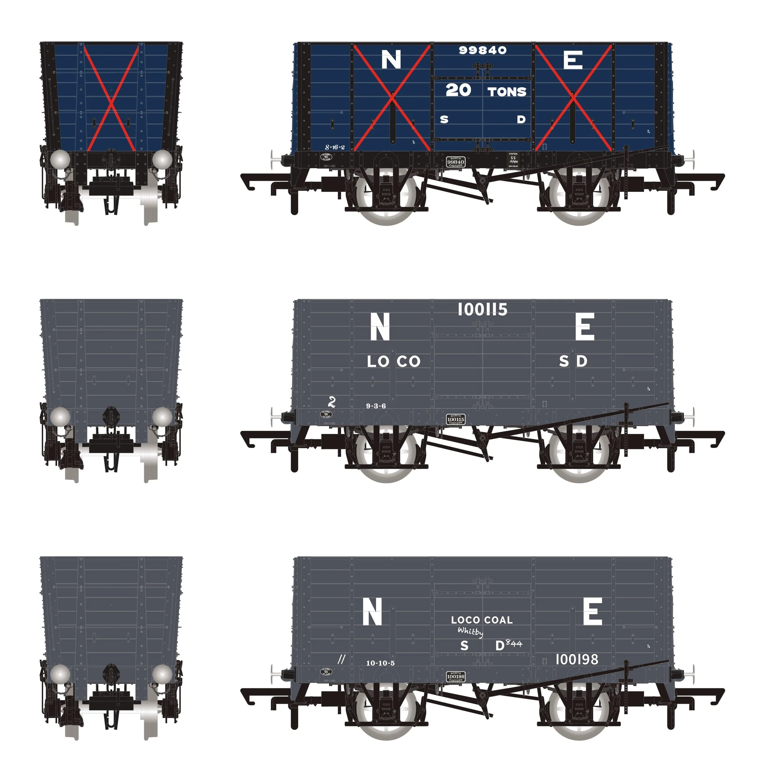 Mixed Q3 Hopper - Grouping transition period: NER Blue/ LNER Grey - Triple Pack - Image 3